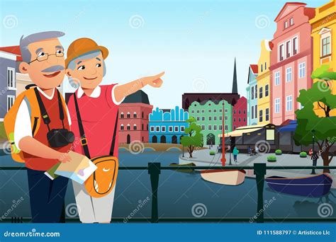 Senior Couple Traveling After Retirement Stock Vector Illustration Of