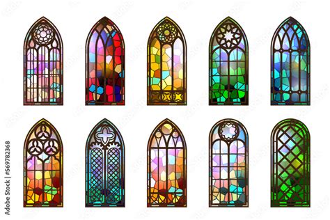 Gothic Stained Glass Windows Church Medieval Arches Catholic