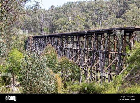 Wooden Trestle Bridge On The Orbost Line Australia Stock Photo Alamy