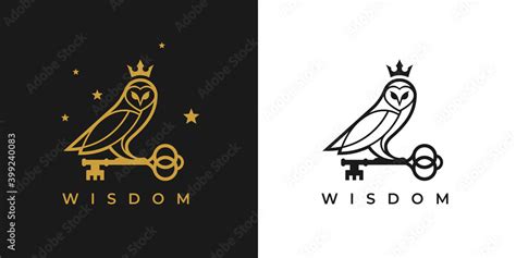 Owl With Key And Crown Logo Icon Concept Wisdom Symbol Knowledge Sign