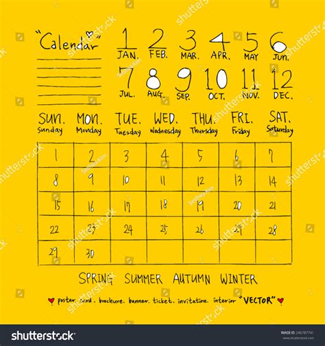 Hand Drawn Calendar Vector Calligraphy Stock Vector Royalty Free