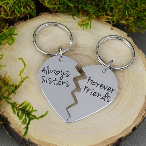 Always Sisters Forever Friends Broken Heart Keychain Set Etsy