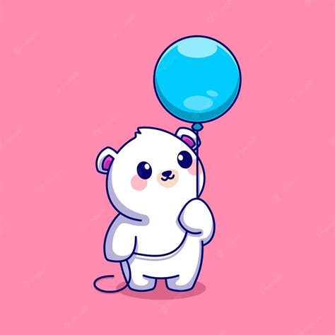 Premium Vector Cute Polar Bear With Balloons Cartoon