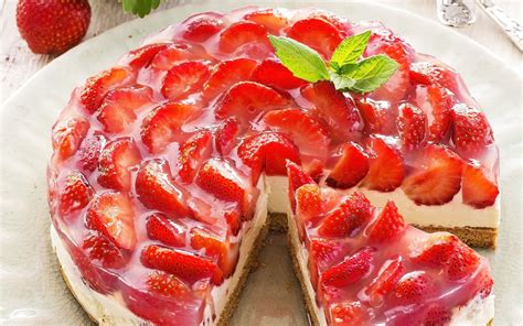 Download Wallpapers Strawberry Cheesecake Cake Strawberry Berry