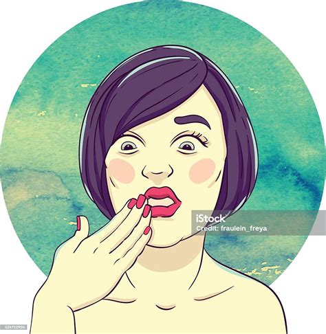 Portrait Of Young Stunned Girl With Finger To Her Mouth Stock Illustration Download Image Now