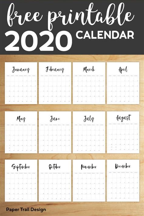 Free Printable 2020 Calendar Template Pages Paper Trail Design 2020