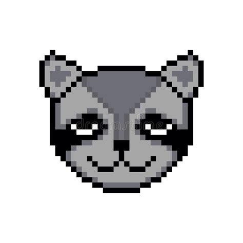 Raccoon Head In Pixel Art Style Stock Vector Illustration Of