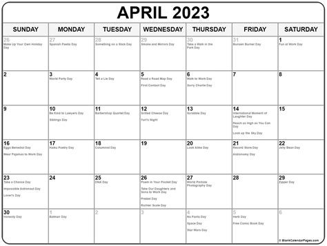 April 2023 Calendar With Holidays