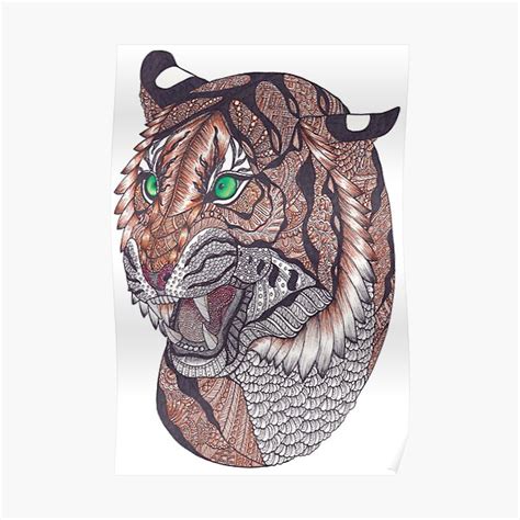 Zentangle Art Snarling Sumatran Tiger Poster For Sale By Templemanart