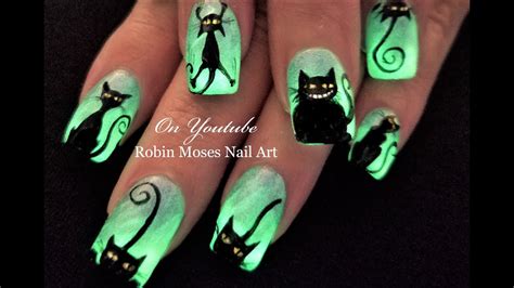 Glowing Black Cats Easy Halloween Diy Nail Art Design Tutorial Youtube