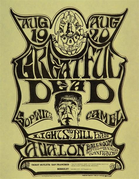 Grateful Dead Vintage Concert Handbill From Avalon Ballroom Aug 19 1966 At Wolfgangs