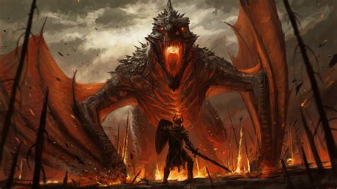 Fantasy Dragon Is Breathing Fire On Soldier Hd Dreamy Wallpapers Hd Wallpapers Id 36022