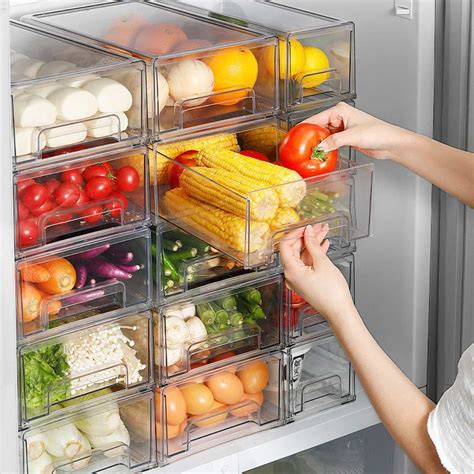 prep savour set of refrigerator organizer bins stackable plastic storage bins with handles