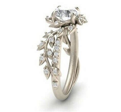 Leaf Diamond Ring Swirl 21ct Round Cut Diamond Engagement Etsy