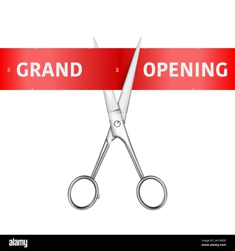 Grand Opening Banner Vector 3d Realistic Silver Metal Scissors Utting