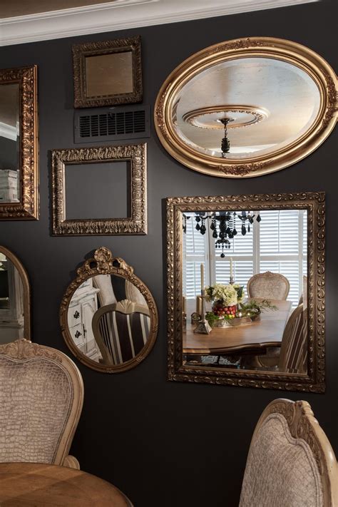 Mirror Gallery Wall In Traditional Gray Dining Room Mirror Wall