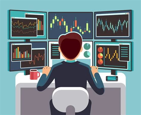 Professional Trader Vector Online Working Trader With Monitor