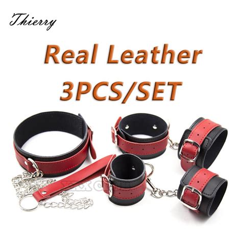 Thierry 3pcsset Leather Sex Toys Bondage Restraint Collar Wrists