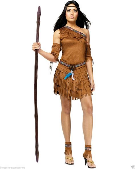 K67 Ladies Pocahontas Native American Indian Wild West Fancy Dress Party Costume Ebay