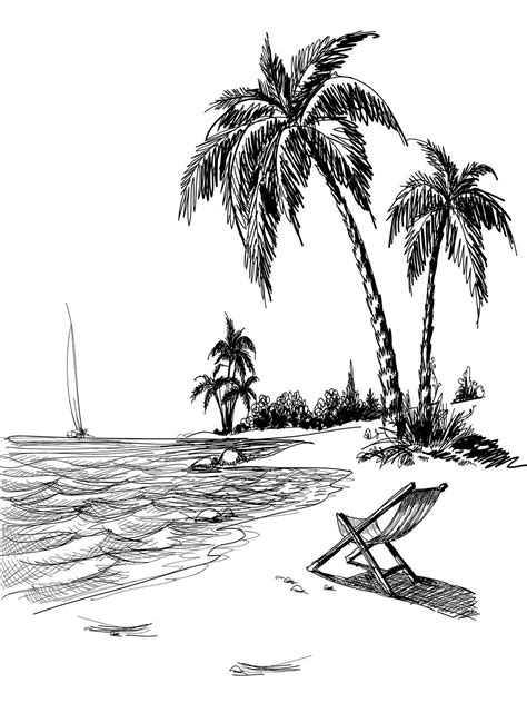 Beach Line Art 7407 Free Art Prints Beach Drawing Landscape Sketch