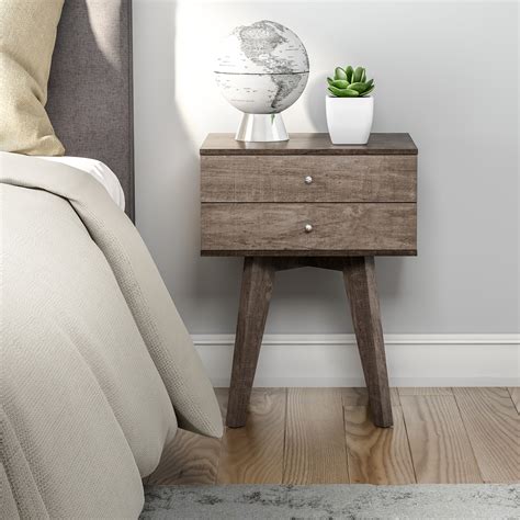 Small Bedside Table Dark Wood End Table Small Drawer Tables Narrow