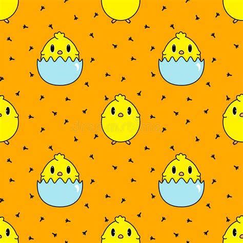 Vector Seamless Pattern With Cartoon Yellow Chicks Stock Vector Illustration Of Colorful