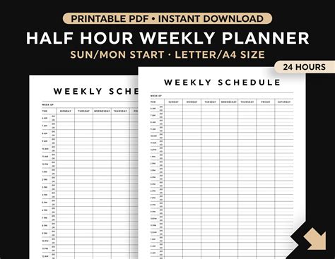 Half Hour Weekly Schedule Printable Half Hour Daily Schedule Template