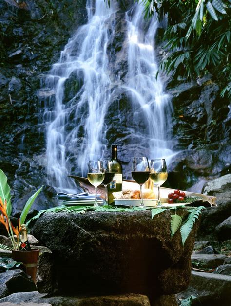 romantic waterfall setting thailand adventure resort lush garden