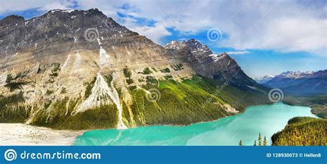 Canadian Rockies And Lake Banff Np Sunrise Scenery Panorama Stock