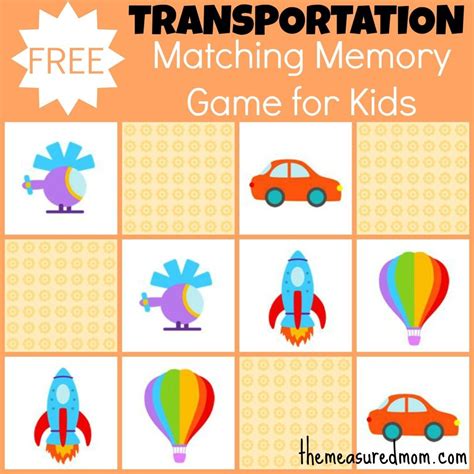 Transportation Matching Game The Measured Mom Memory Games