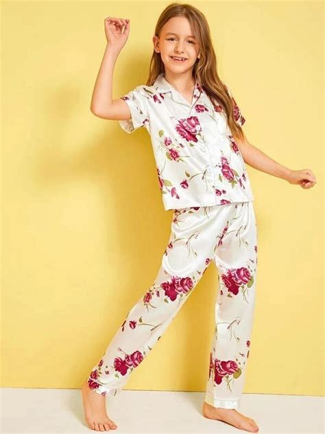 Girls Floral Print Satin Pajama Set Satin Pyjama Set Girls Fashion