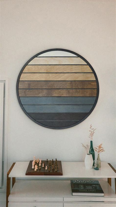 Modern Geometric Wood Wall Art Round Wood Wall Hanging Etsy Wood