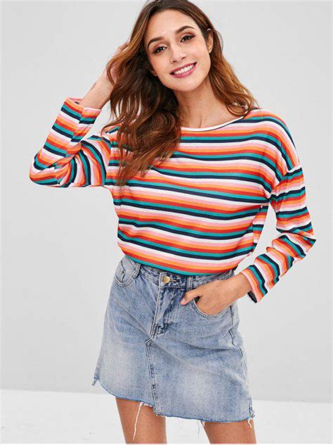 31 Off 2021 Striped Multicolored Long Sleeve T Shirt In Multi Zaful