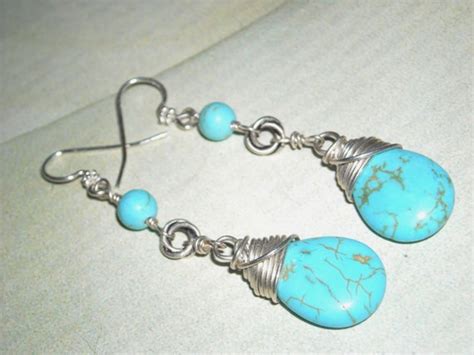 Sterling Silver Wire Wrapped Turquoise Teardrop Briolette