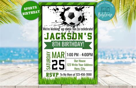 Editable Soccer Birthday Invitation Instant Download Bobotemp