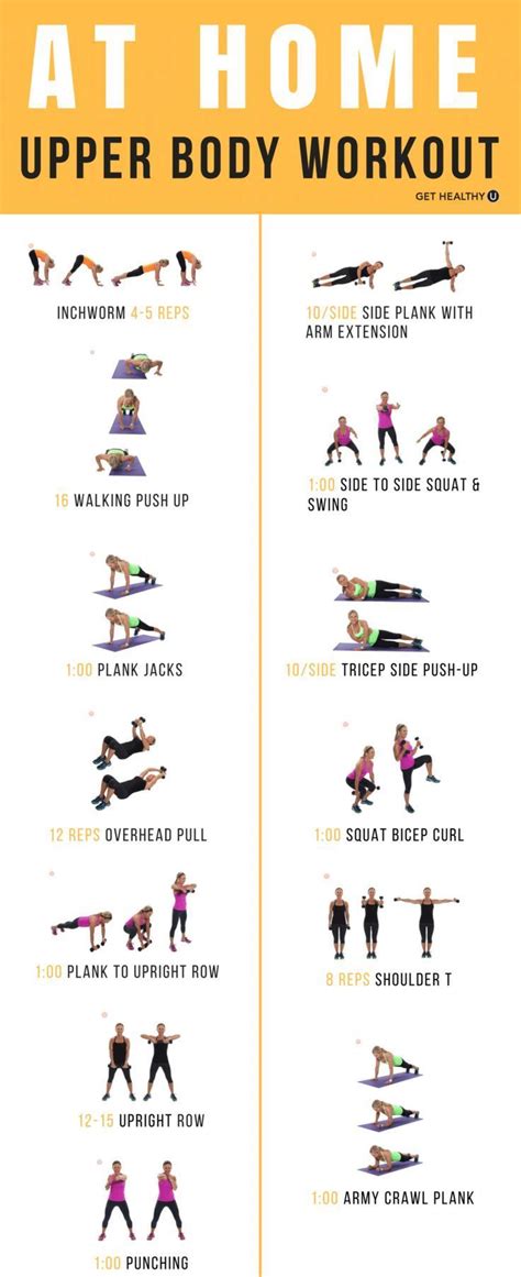 An Exercise Poster With The Words At Home Upper And Lower Body Workouts