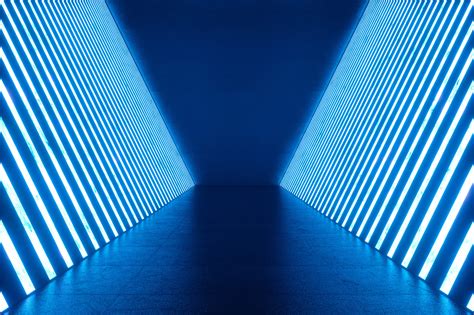 3d Rendering Abstract Blue Room Interior With Blue Neon Lamps