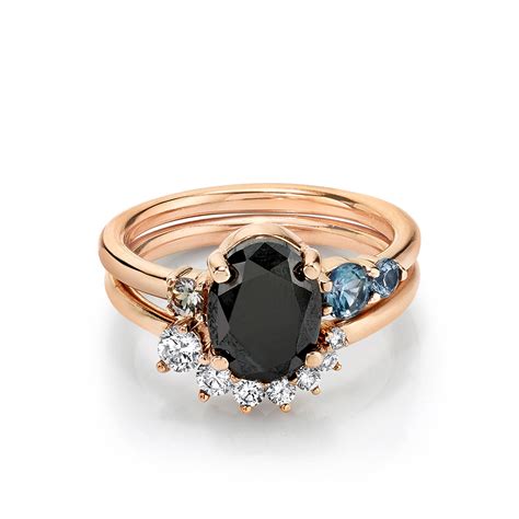 Black Diamond Oval Engagement Ring And Brilliant Nova Band Marrow Fine