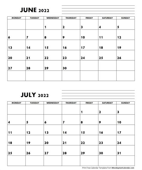 June And July 2022 Printable Calendar Printable Word Searches