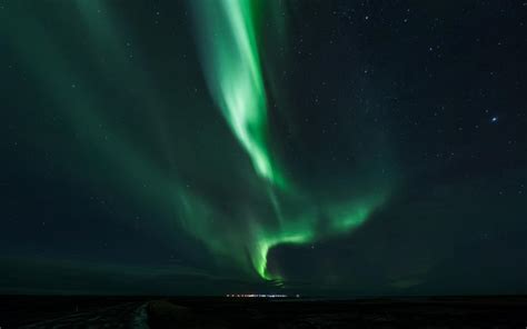 Aurora Borealis Northern Lights Night Green Stars Hd