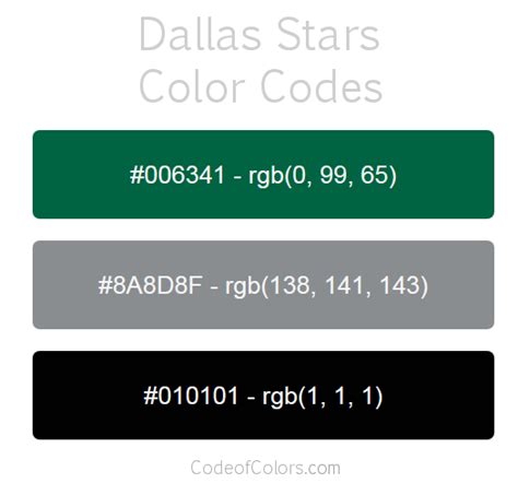 The following is a list of colors that start with a, you may click on any of the words for a definition. Dallas Stars Colors - Hex and RGB Color Codes