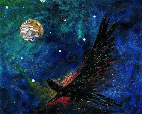 Raven Moon Painting By Bradly Dreamwalker Macdonald Pixels