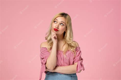 Premium Photo Cute Girl Pretty Blonde Lady Wearing Red Lipstick In