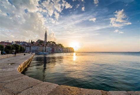 Beautiful Romantic Old Town Of Rovinj With Magical Sunsetistrian