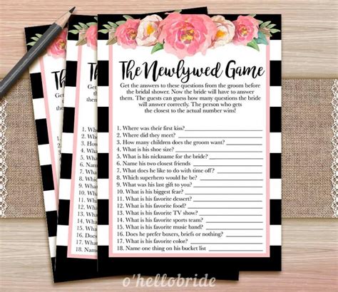 The Newlywed Game Printable Black And White Pink Floral Bridal Shower Game Bridal Shower