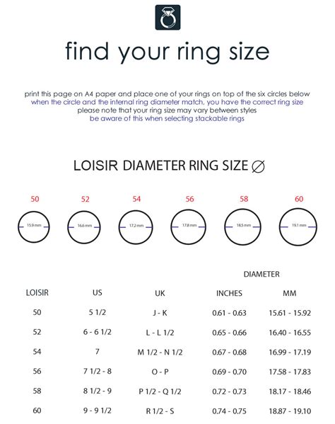 Ring Size Diameter Chart
