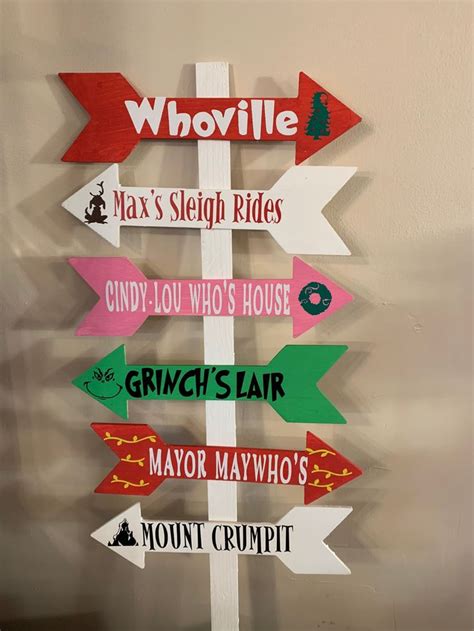 The Grinch Drseuss Inspired Whoville Grinch Wooden Directional Sign