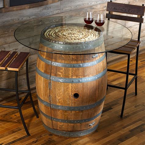 Reclaimed Wine Barrel Pub Table With Glass Top Wine Enthusiast Wine Barrel Table Wine