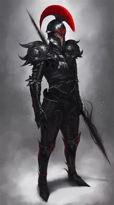 Dark Knight Hellknight Black Armoured Fighter With Spear And Tentacle Tendrill Smoke Desig
