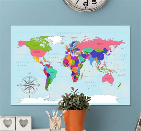 Quadro Decorativo Mapa Mundi Mapa Do Mundo Azul TenStickers